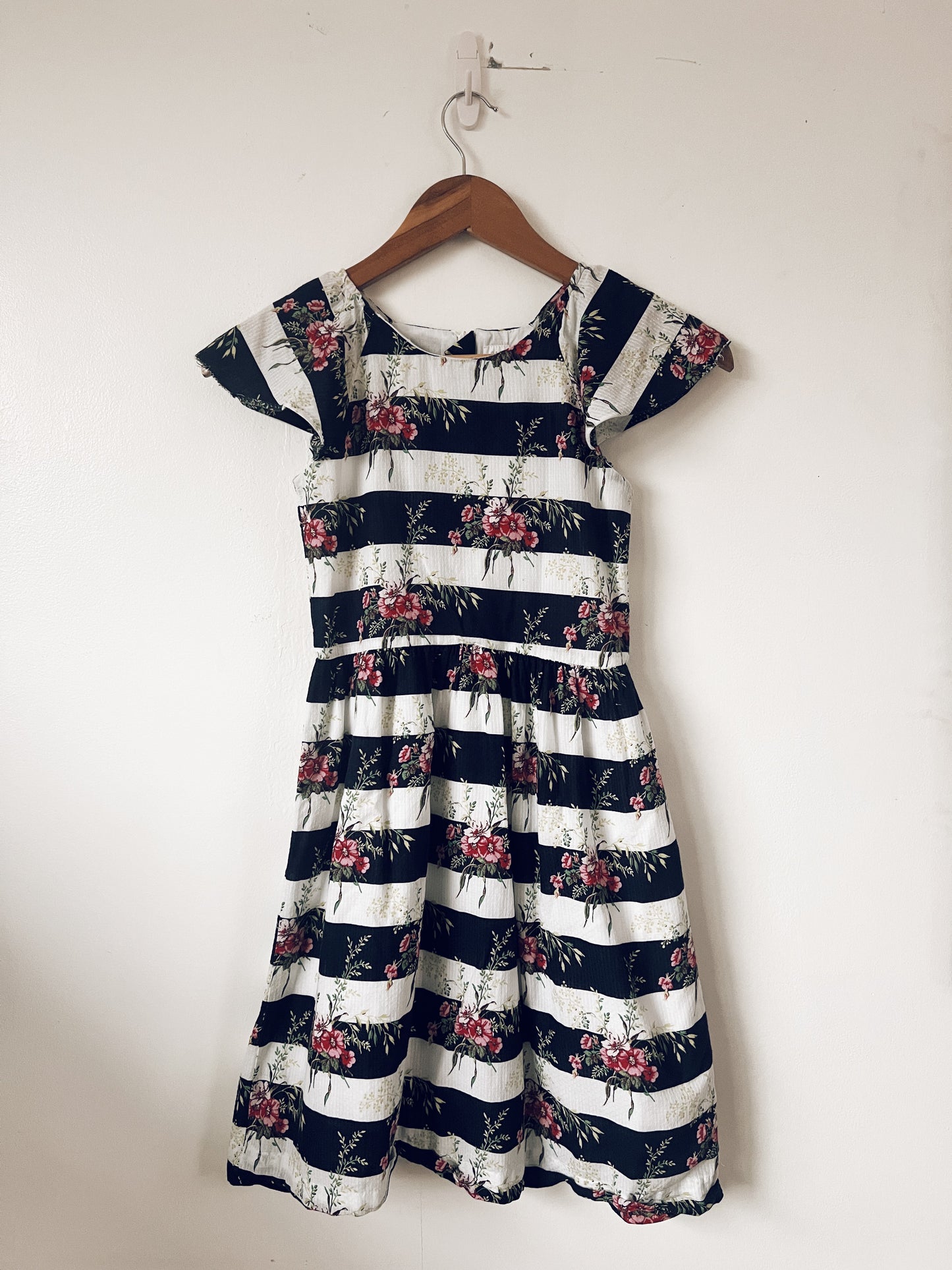 Stripes and Floral Short Sleeve Dress
