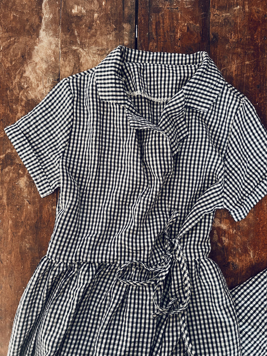 Blue and White Checkered Short Sleeve Dress