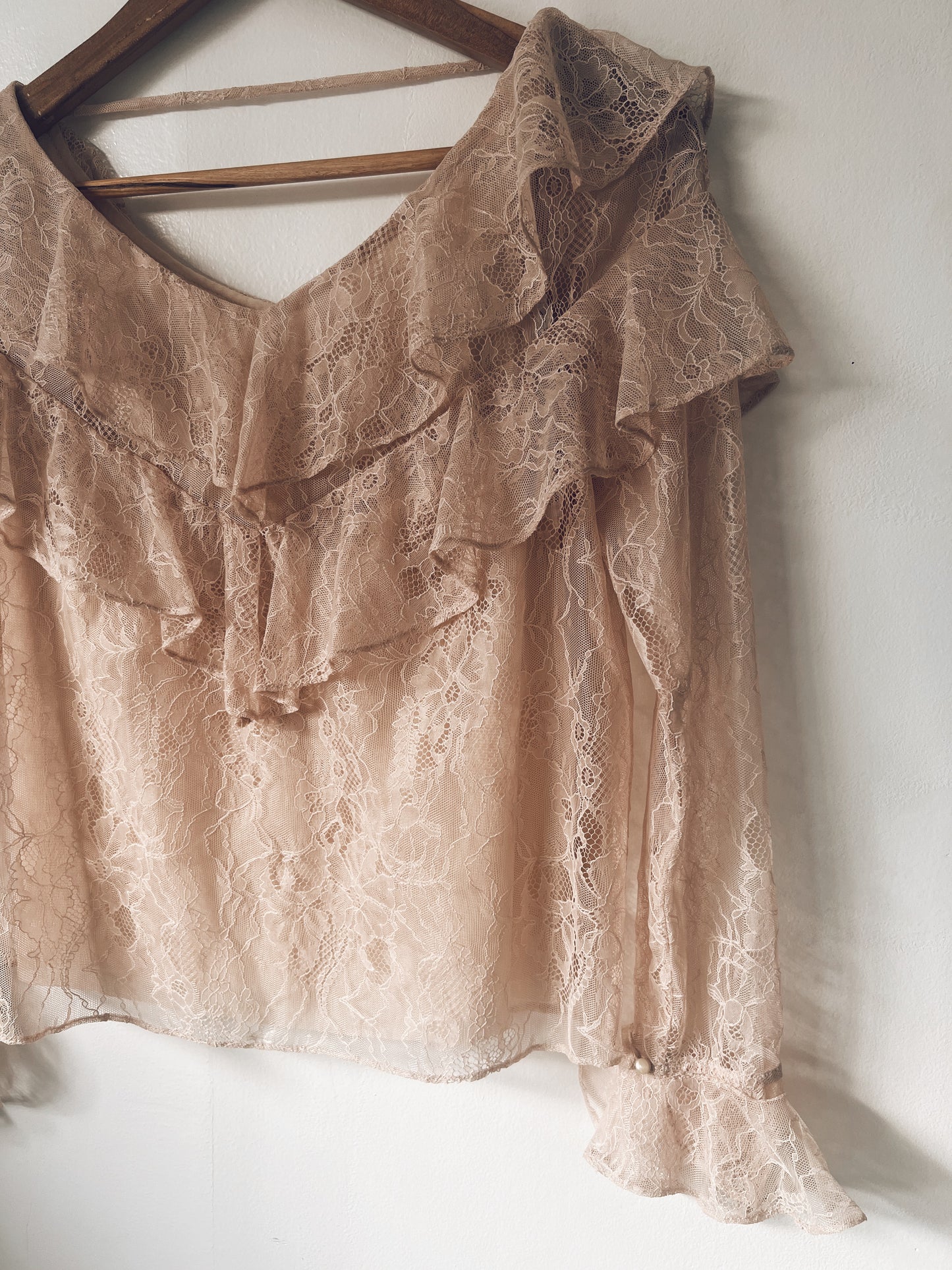 Nude Lace Long Sleeve Blouse