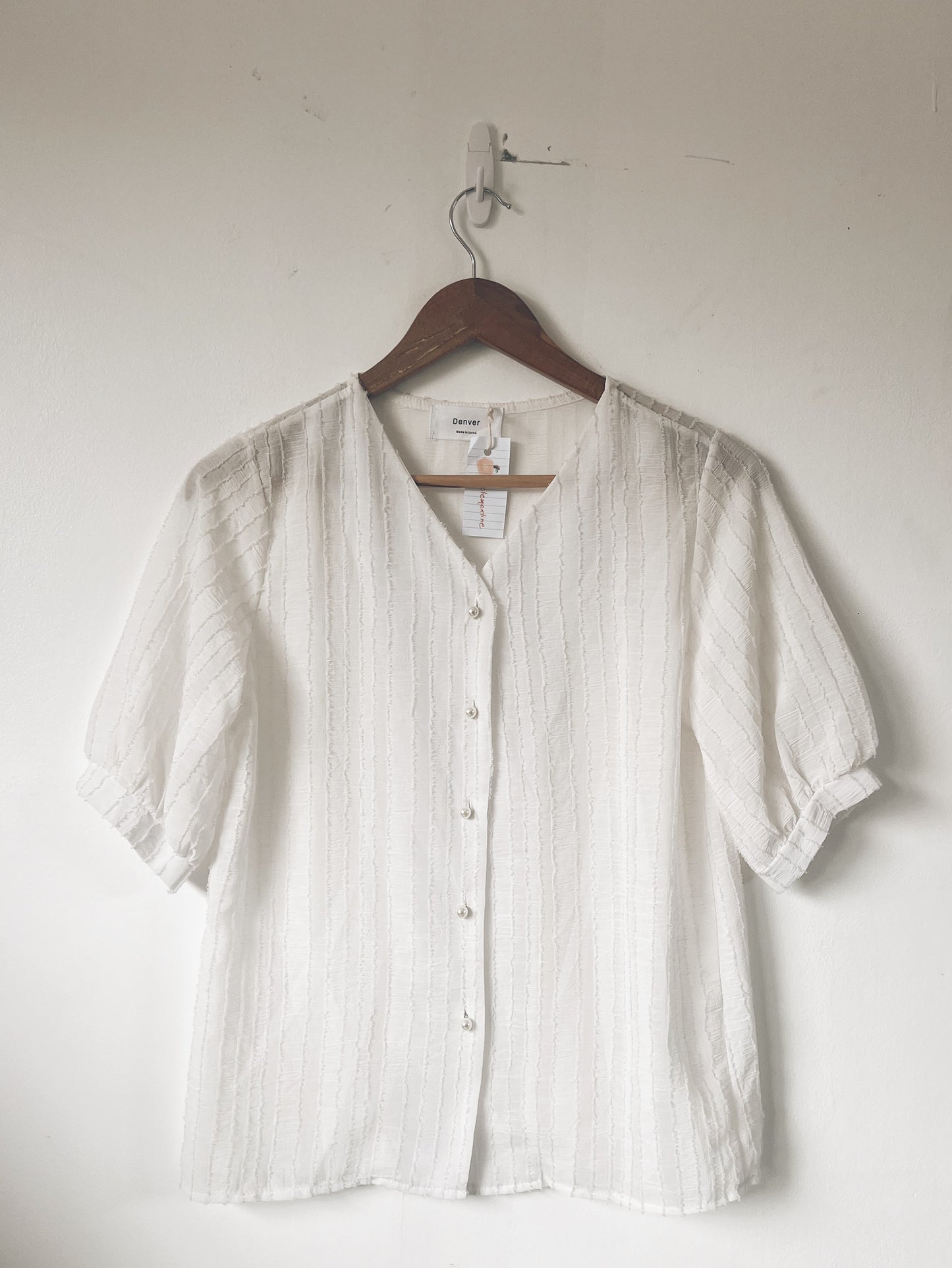 White Textured Short Sleeve Blouse