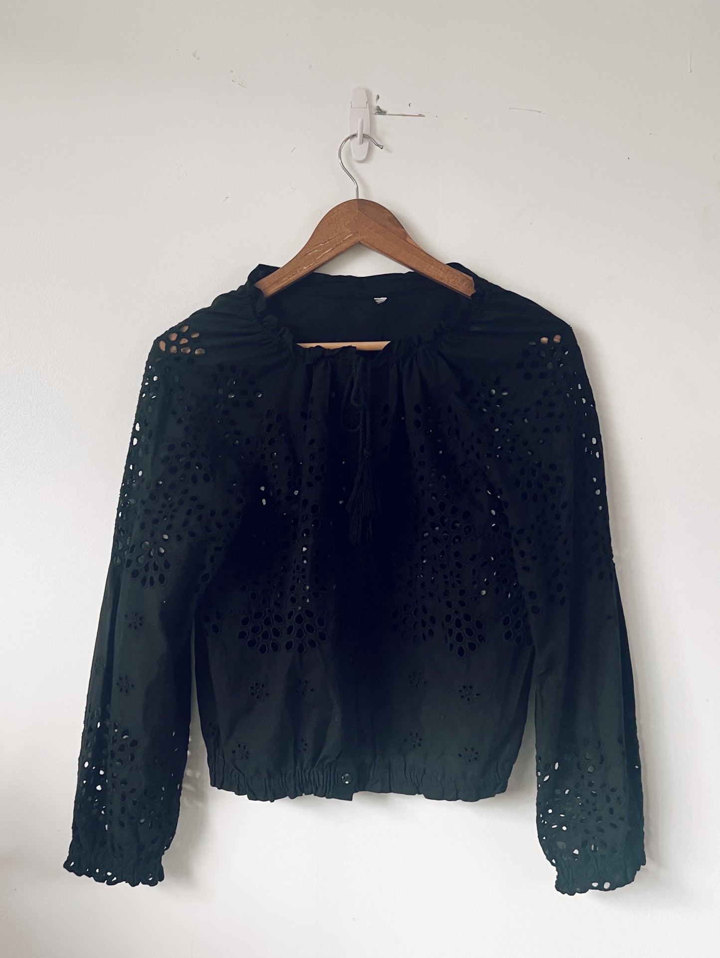 Black Eyelet Long Sleeve Blouse