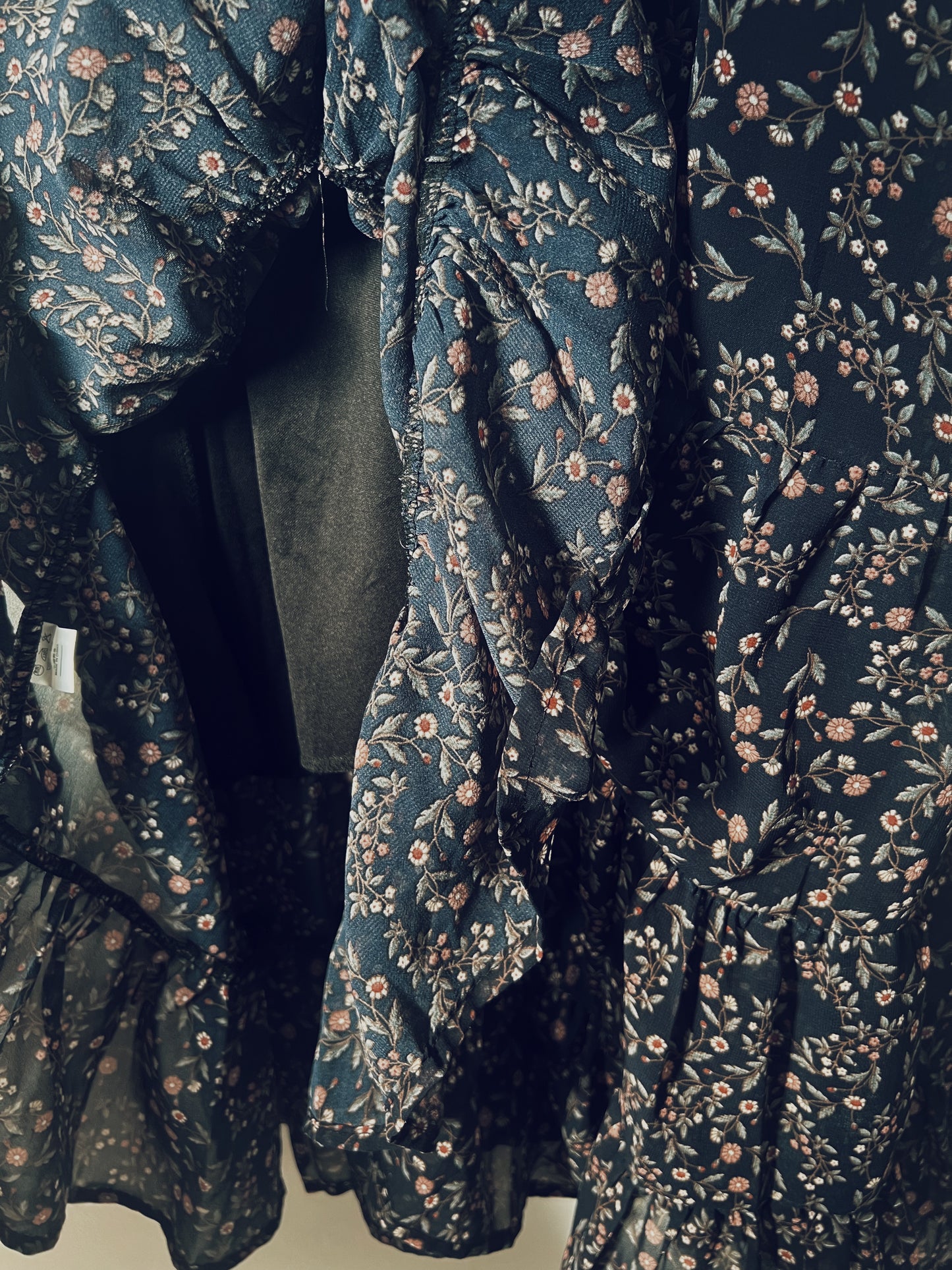 Black Floral Strap Midi Dress