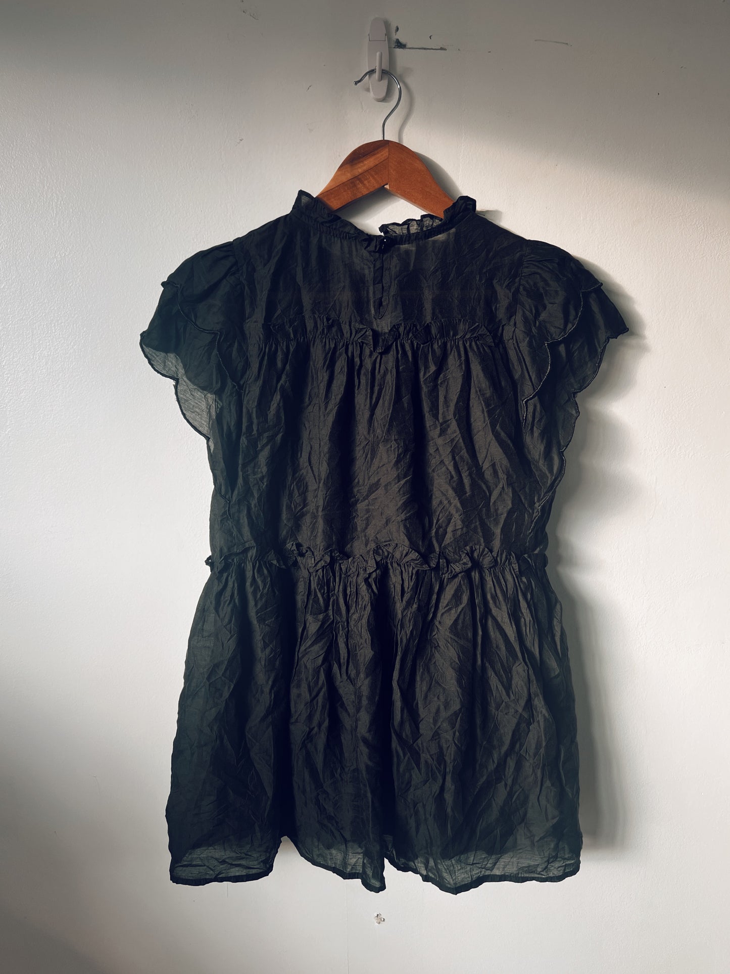 Black Blouse with Ruffle Layered Design