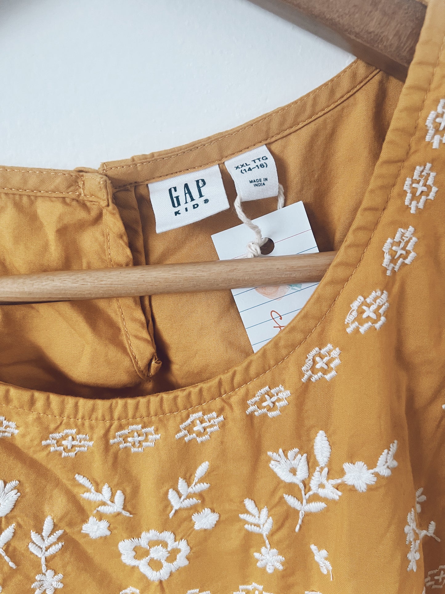 Golden Yellow with Embroidery Short Sleeve Dress