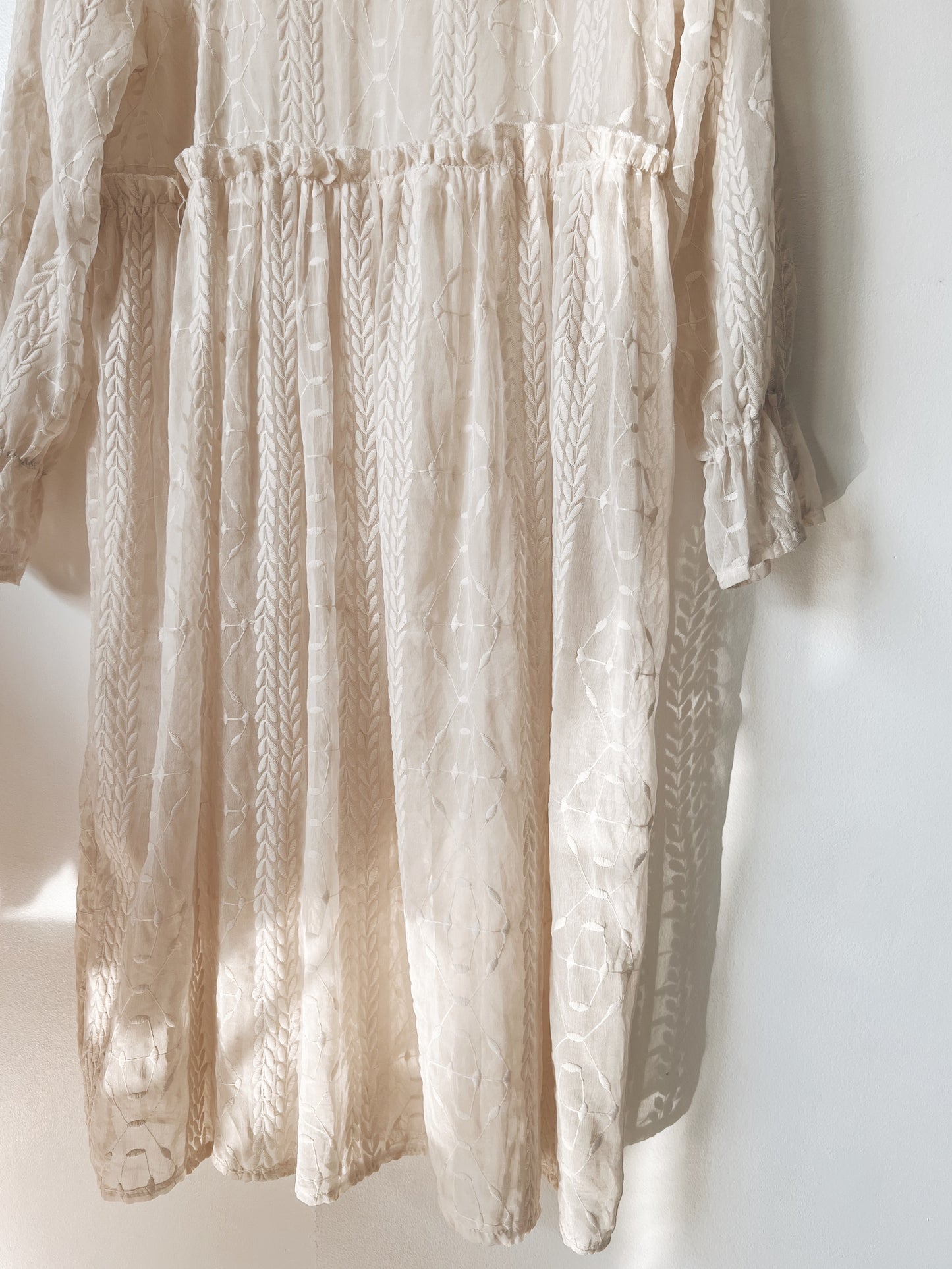 Light Beige Embroidered Long Sleeve Dress