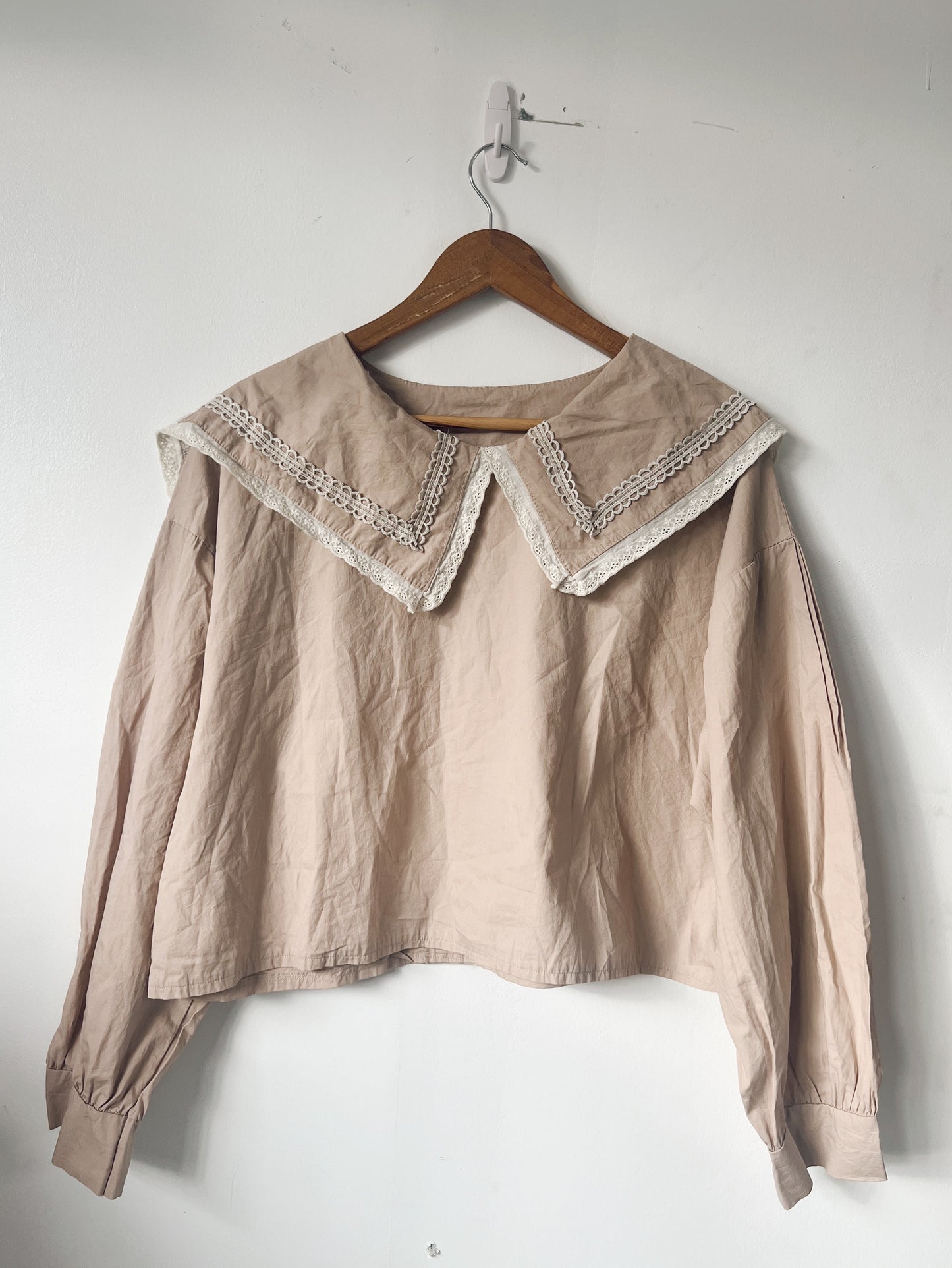 Big Collar Light Brown Long Sleeve Blouse