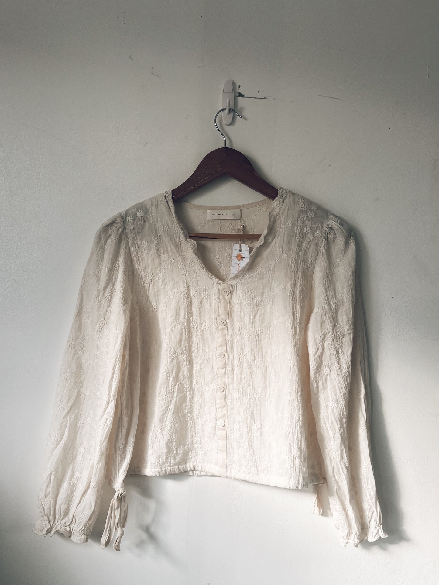 Floral Embroidered Cream Long Sleeve Blouse