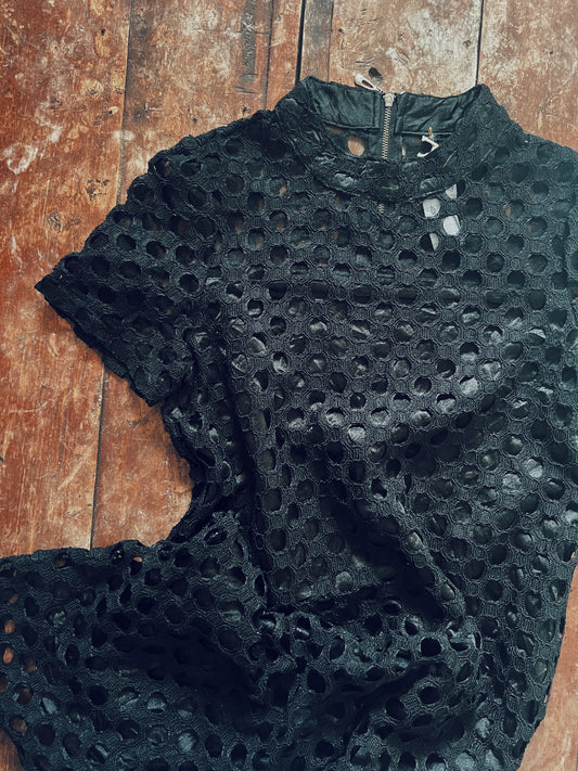 Black Patterned Short Sleeve Dress