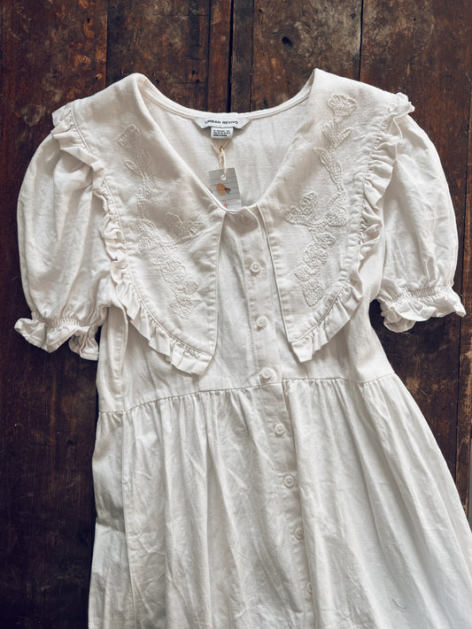 White Dress with Big Embroidered Collar