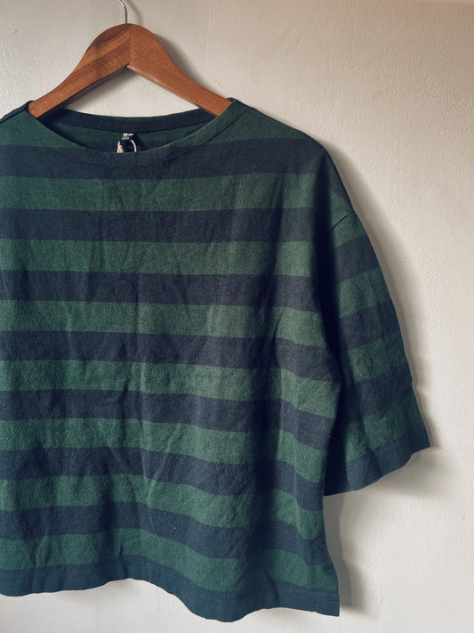 Blue and Green Stripes Boatneck Tshirt