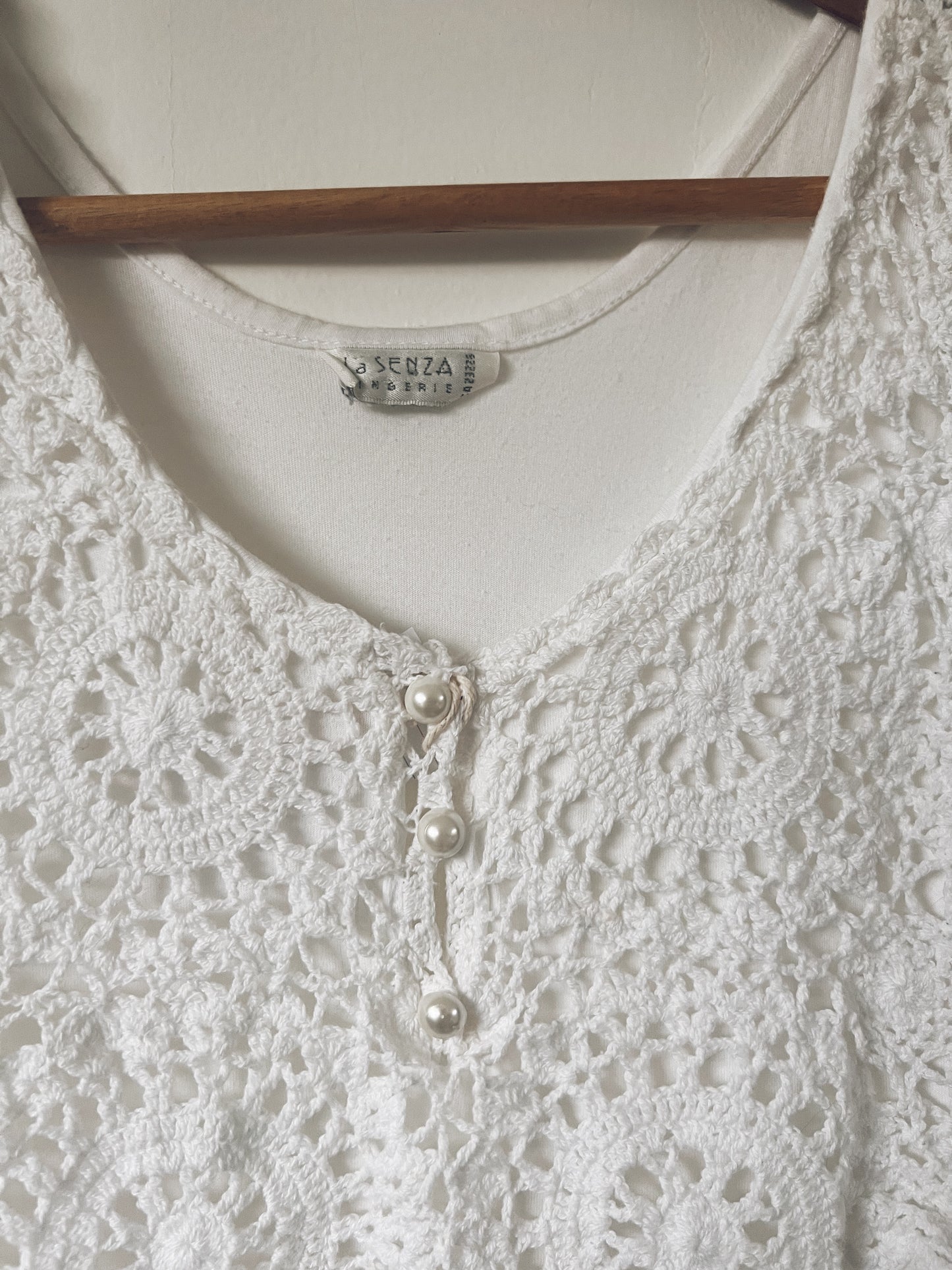 White Sleeveless Dress with Crochet Lace Design