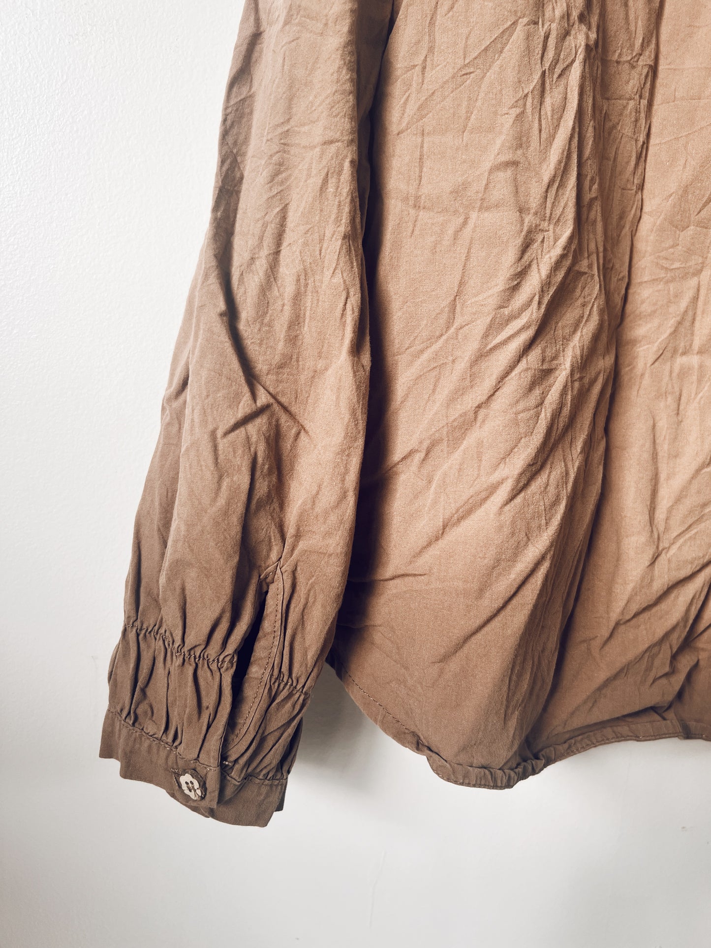 Big Round Collar Brown Long Sleeve Blouse