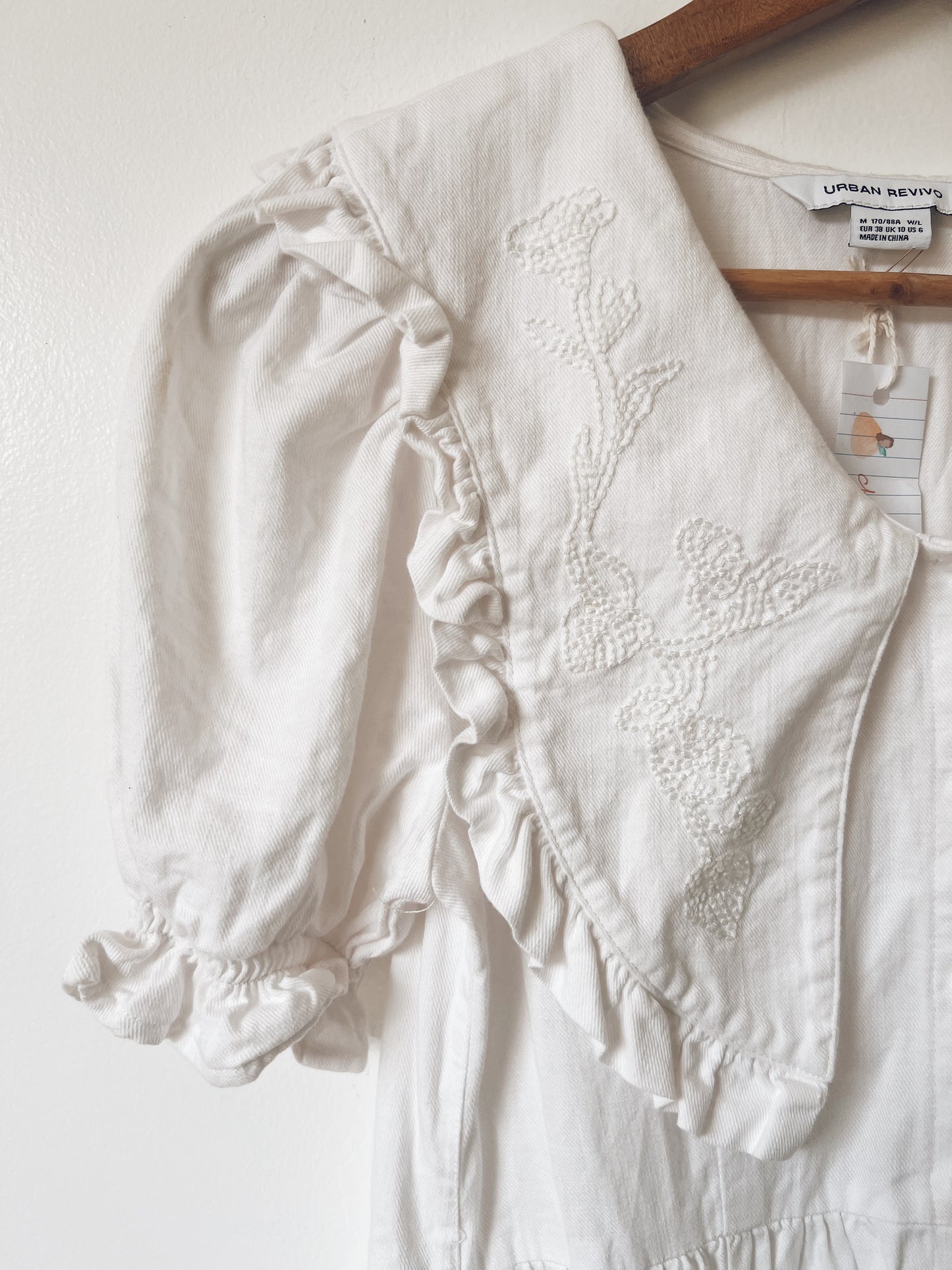 White Dress with Big Embroidered Collar