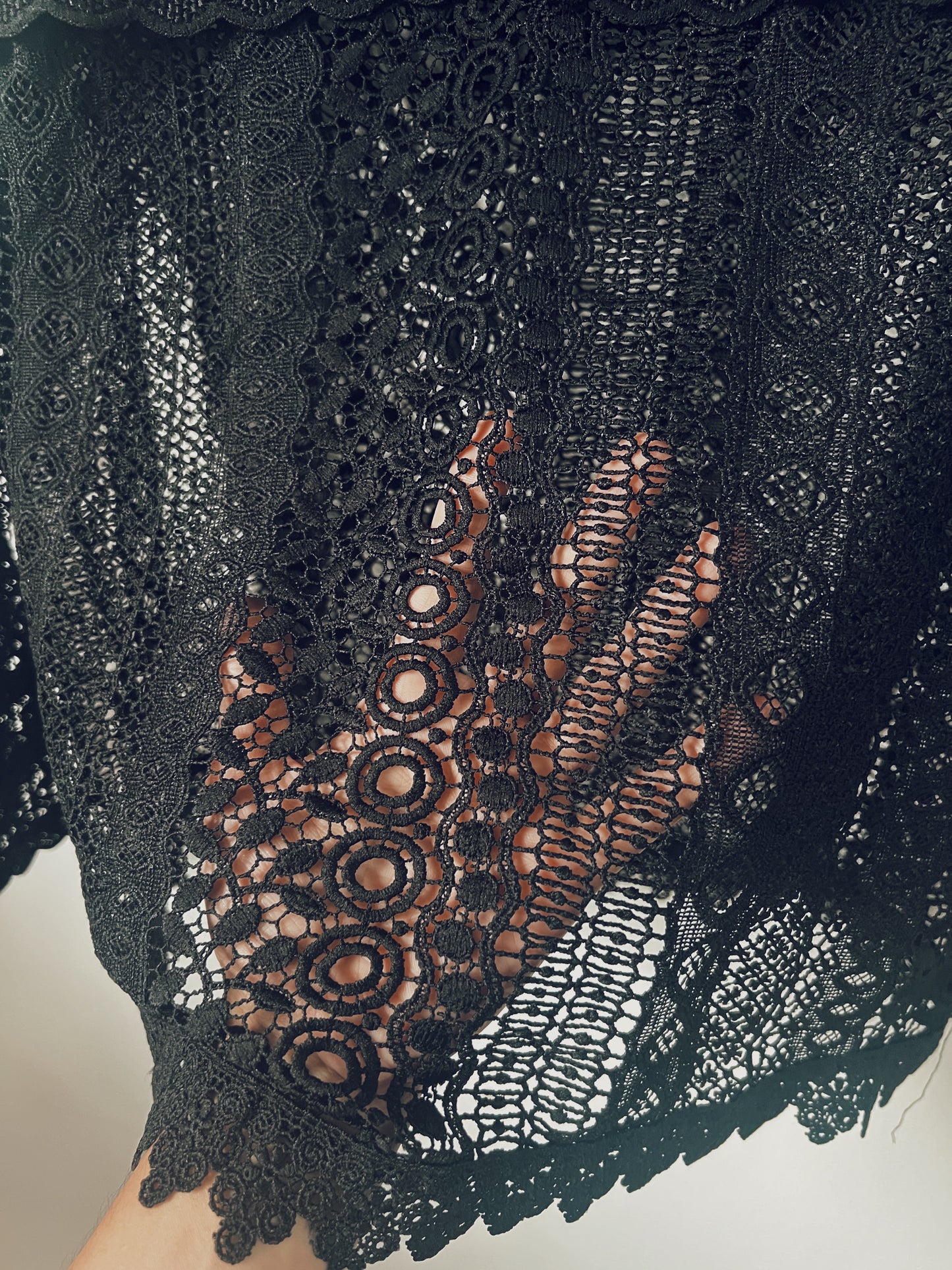Black Intricate Lace Long Sleeve Blouse
