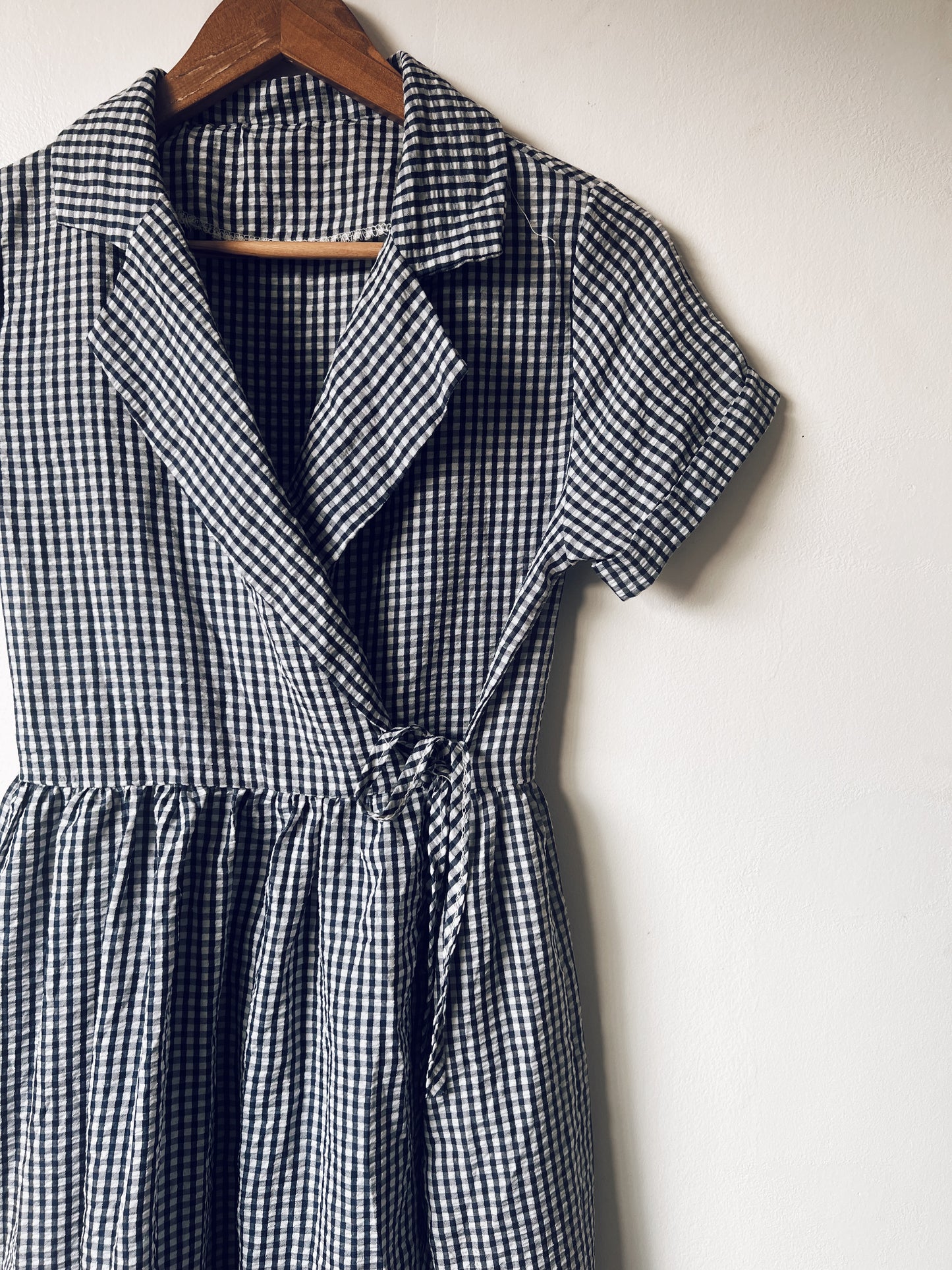 Blue and White Checkered Short Sleeve Dress