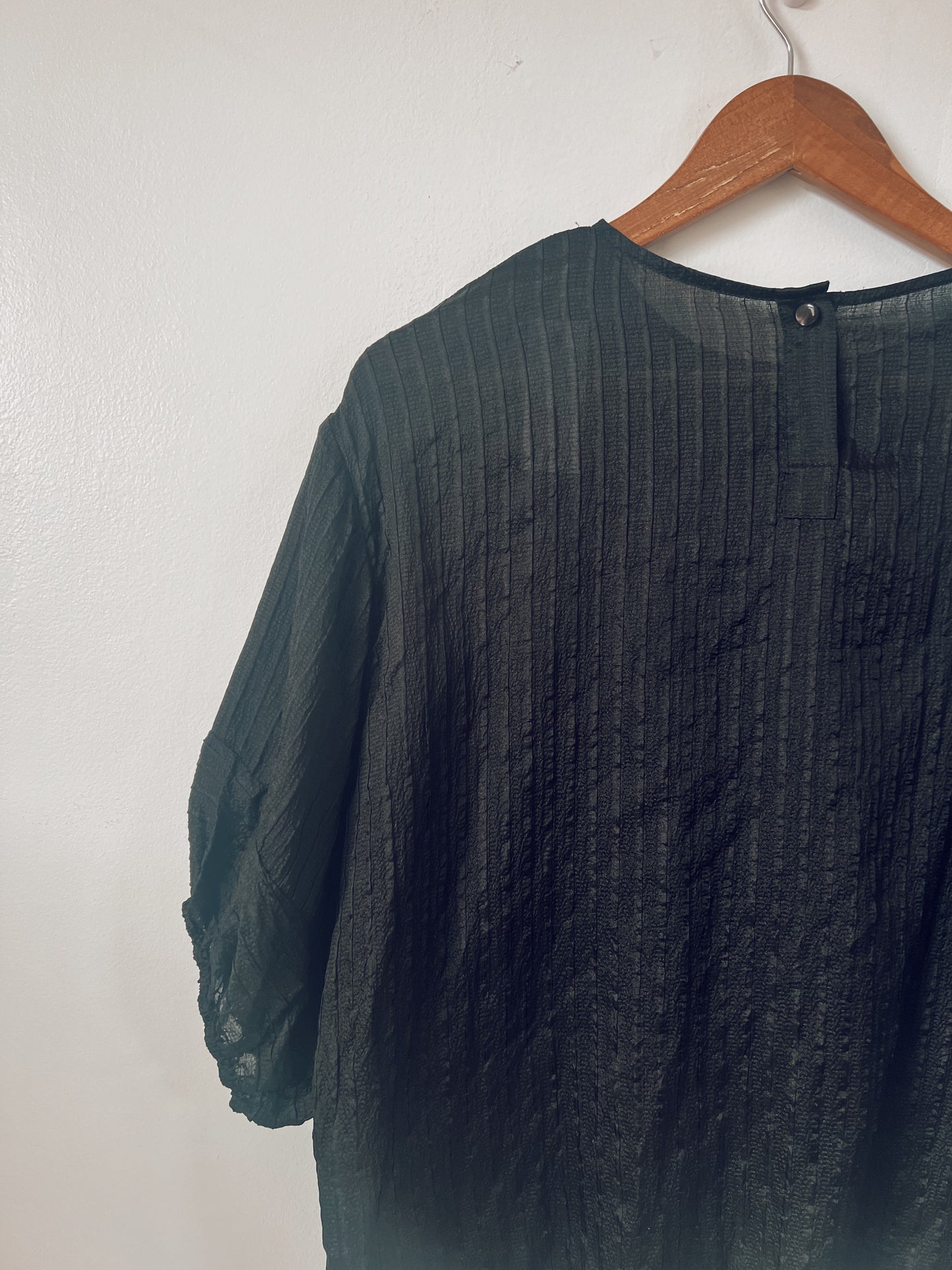 Black Blouse with Puffed Short Sleeves