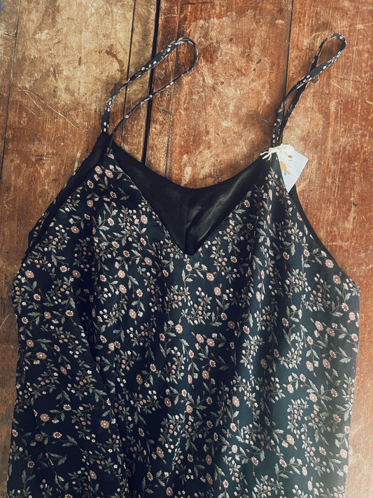 Black Floral Strap Midi Dress