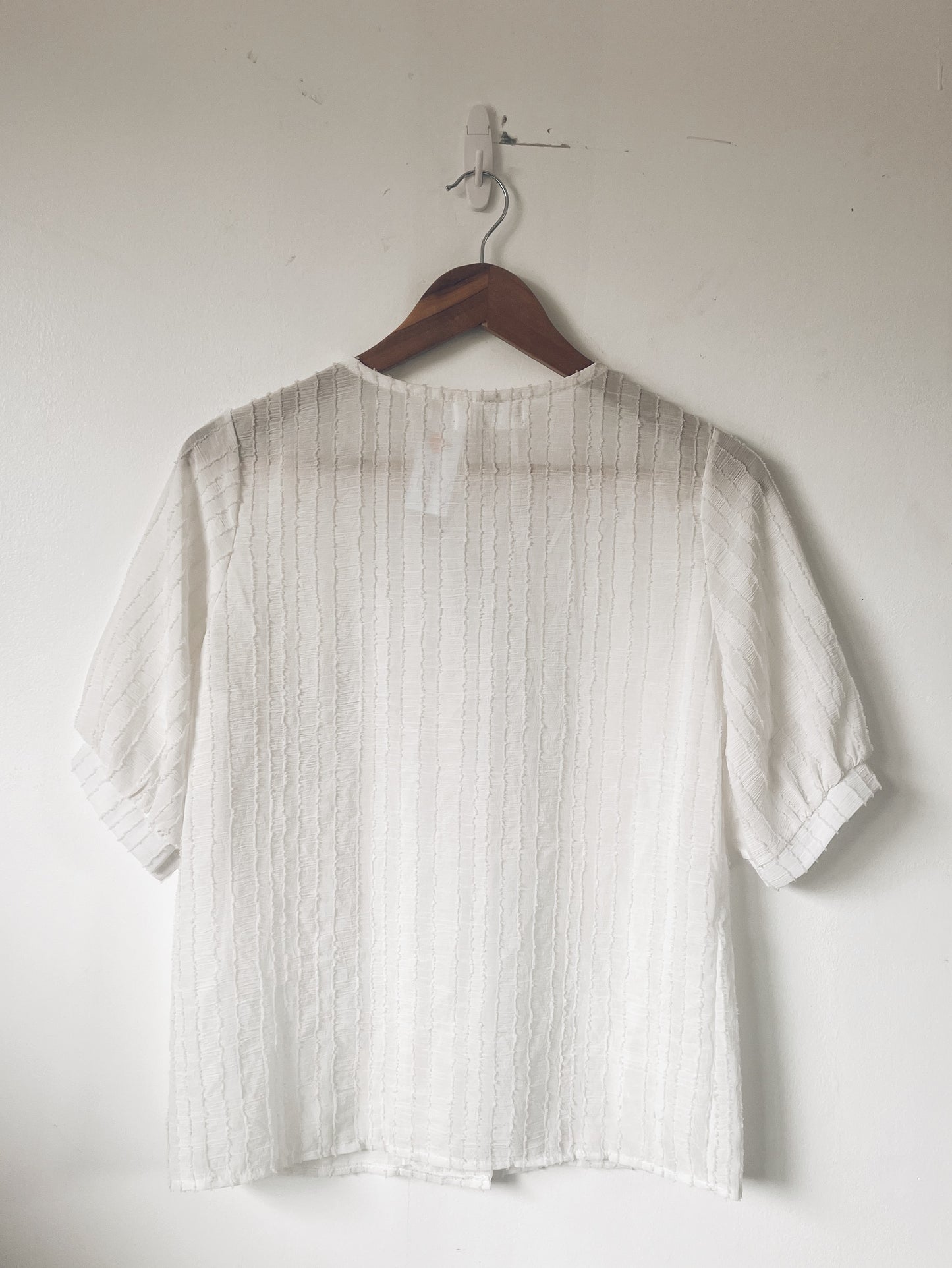 White Textured Short Sleeve Blouse