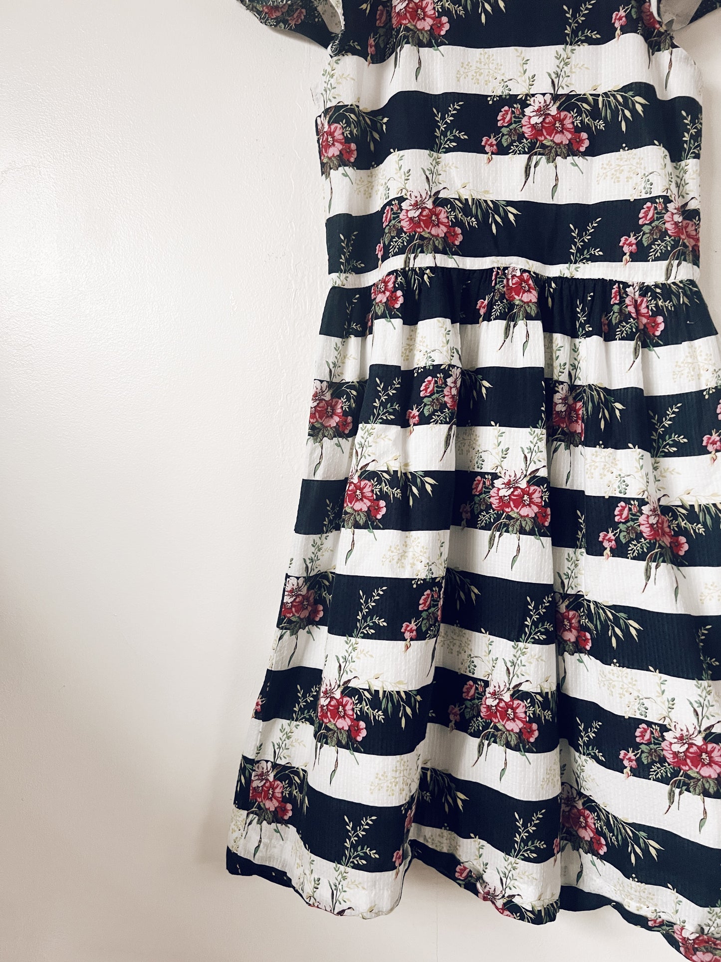 Stripes and Floral Short Sleeve Dress