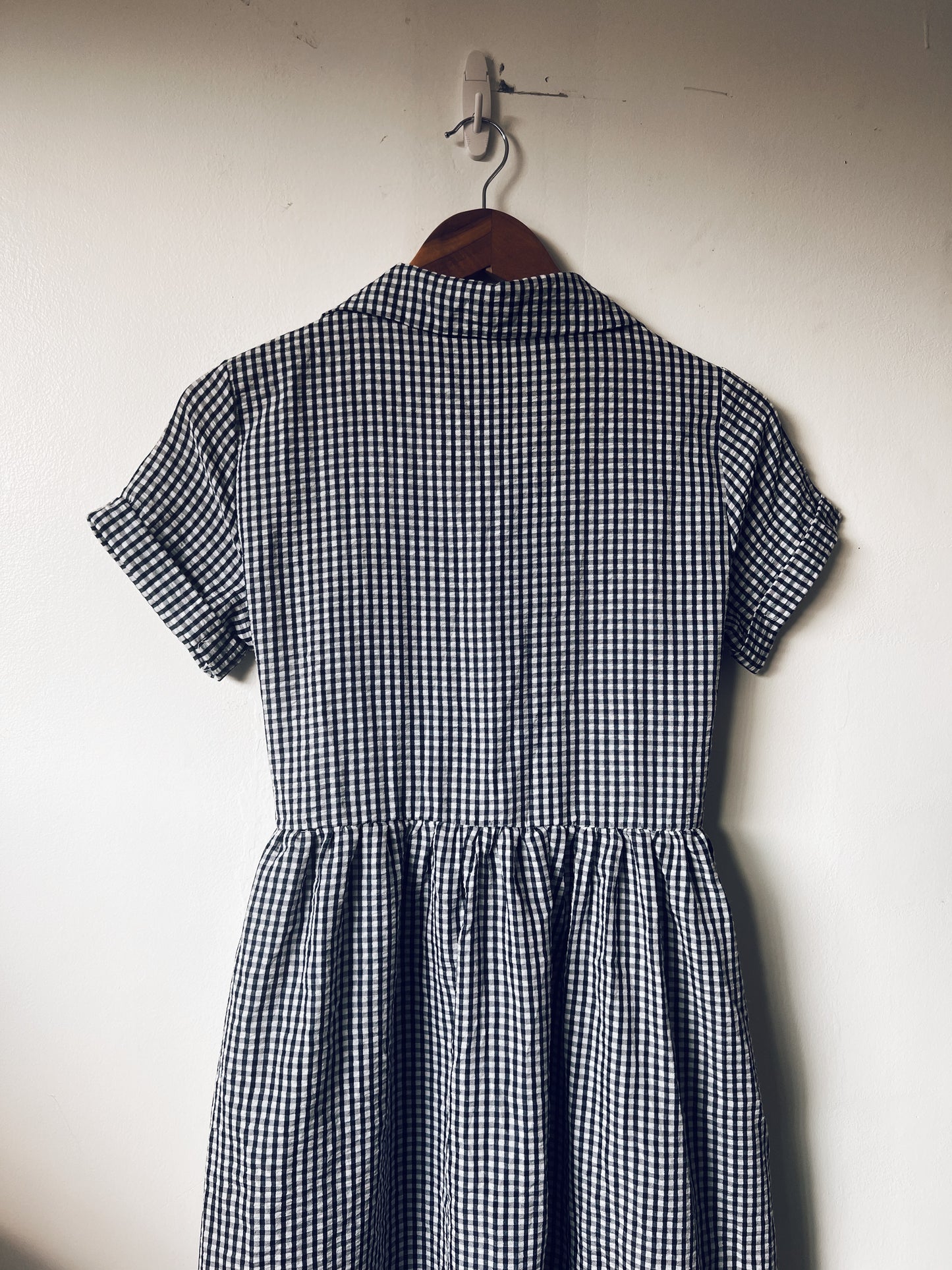 Blue and White Checkered Short Sleeve Dress