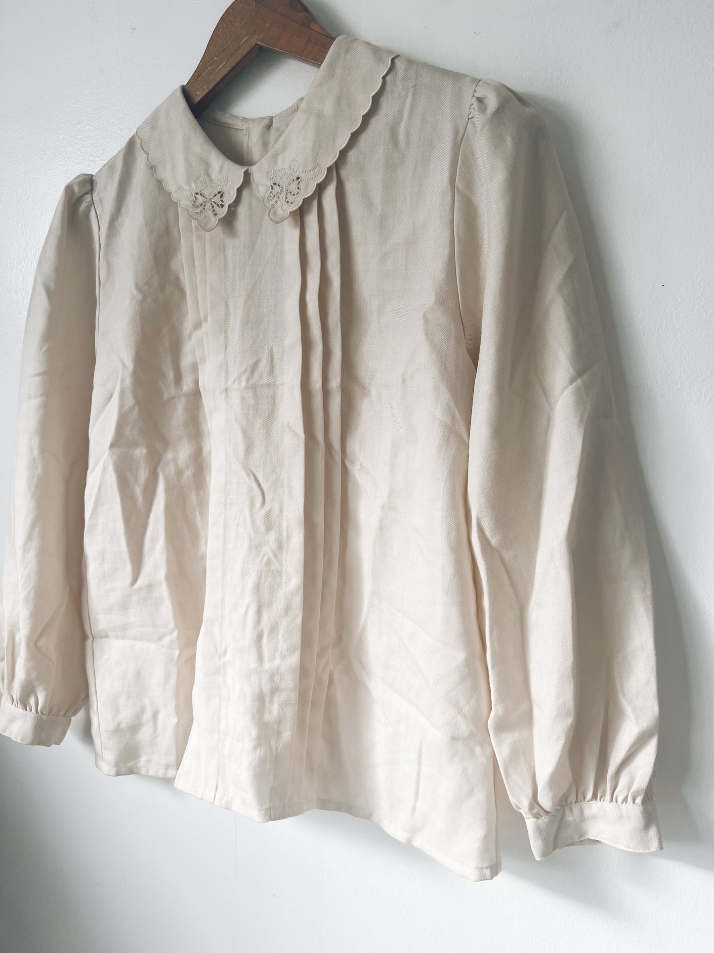 Ribbon Collar Light Brown Long Sleeve Blouse