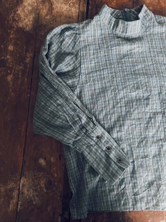 Blue/Black Checkered Long Sleeve Blouse